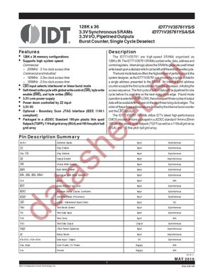 IDT71V35761S166BG8 datasheet  